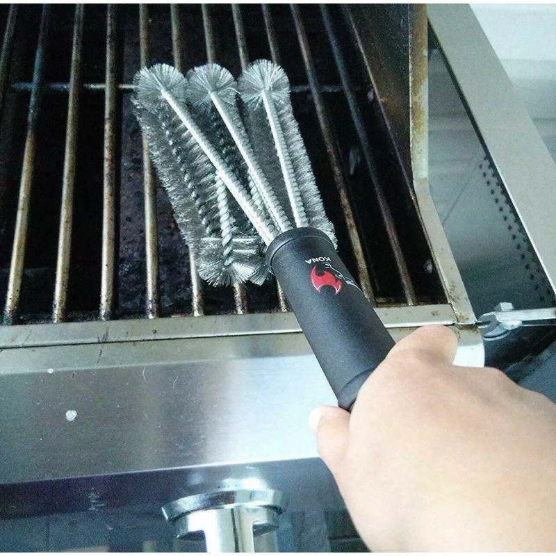 Kona Stainless Steel 360° Grill Brush - Black, Safe to