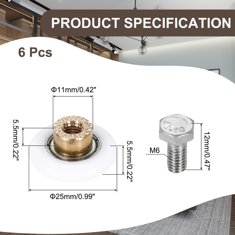 MECCANIXITY Shower Door Rollers Wheels, 25mm Diameter Bathroom Glass Shower