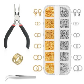 Biegeringe für Schmuckherstellung, Golden Silber Biegeringe Verschlüsse Kettenverschluss Metall Ringe mit Biegeringzange und offenem Biegering für DIY Armbänder Halsketten Handwerk
