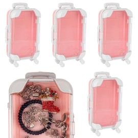 Biiange Mini Suitcase Favor Boxes, Plastic Candy & Jewelry Storage Box, Small Travel-Style Gift Boxes for Wedding Party Decorations (4Pack Pink)