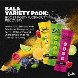 Bala Total Body Wellness Drink Mix - Hydrate & Recover Variety Pack - Pineapple, Lime & Berry - 4 Sticks/Flavor (12 Sticks Pack) - with Enzymes, Turmeric, Electrolytes, Amino Acids & Zero Sugar