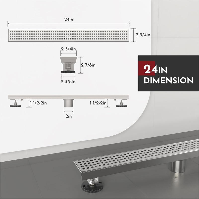 WEBANG 24 Inch Linear Shower Drain Rectangular Floor Drain with