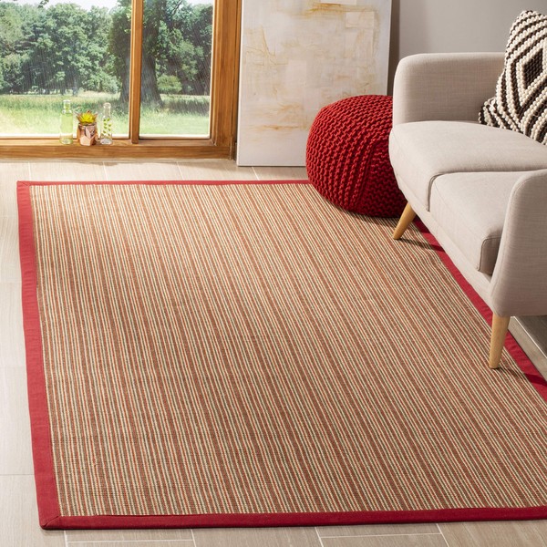 Safavieh Natural Fiber Collection NF132B Brown and Red Sisal Area