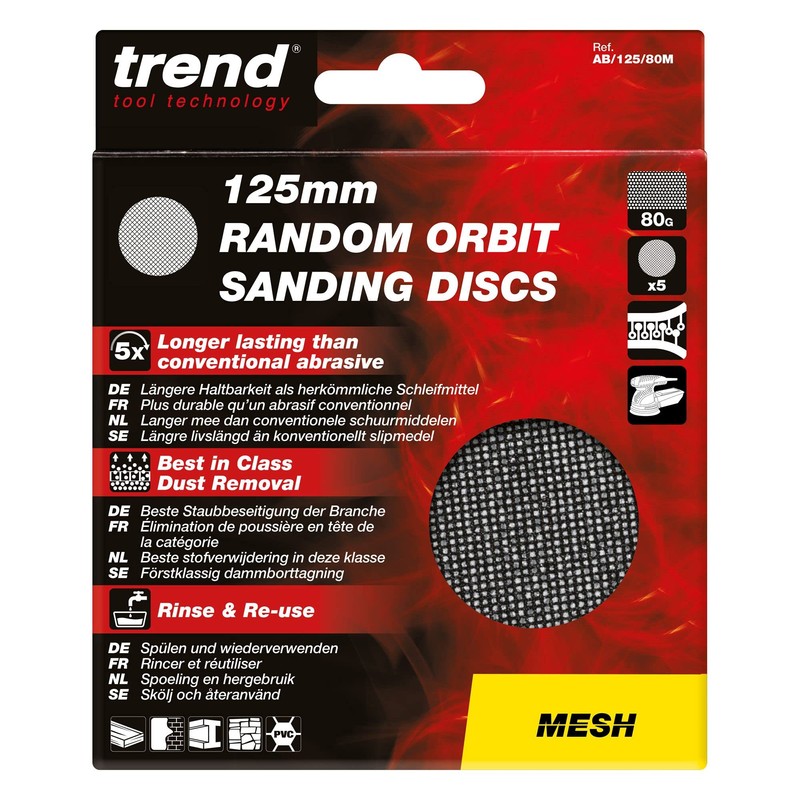Trend Mesh 125mm Random Orbit 80 Grit Abrasive Sanding Discs,
