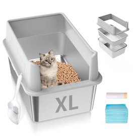 Stainless Steel Sifting Litter Box, 23.6" L x 15.7" W x 13" High Sided Metal Sifting Cat Litter Box for Pine Pellets, Enclosed Sifting Box with Lid, Anti-Leakage, Easy Clean for Big and Multiple Cats