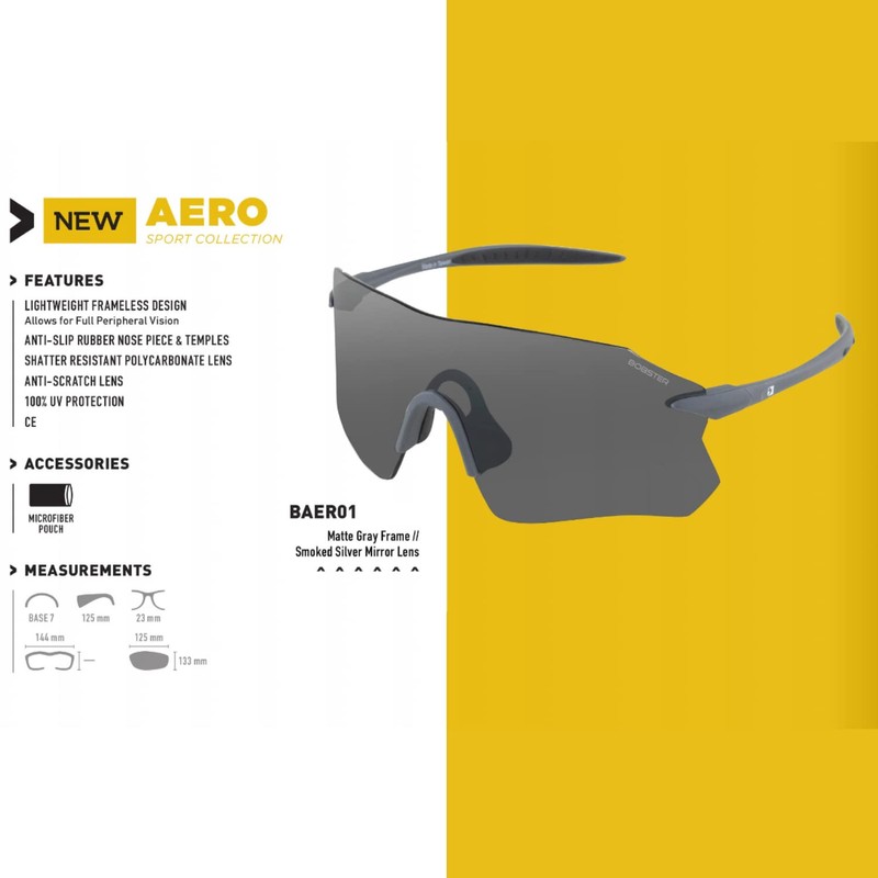 Bobster® Aero Cycling Sunglass Matte Gray Frame, Smoke Silver Mirror
