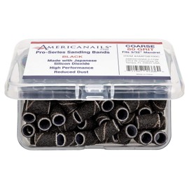 Americanails Pro-Series Black, Coarse 80 Grit, Professional Sanding Bands for Acrylic Nail File Drill, E-File Sanding Drill Bit Piece Set, Nail Polishing and Filing Tools - 100 Count
