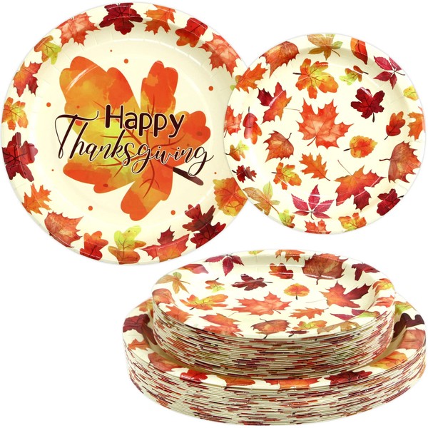ceiba tree 48 Pack Thanksgiving Paper Plates 24 Pcs 9"