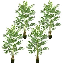 Ting's time 5ft Artificial Palm Tree Fake Plants with 12 Trunks Faux Tropical Plant in Pot Black Tall Planter Outdoor Palm Trees for Outside Patio Porch Indoor Home Office(Set of 4)