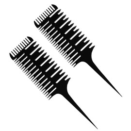 2 Pcs 3-Way Hair Sectioning Comb Weaving Sectioning Foiling Comb Styling Hair Dyeing Combs Hair Dyeing Comb for Woman Highlight Comb Professional Weave Weaving Comb, Black