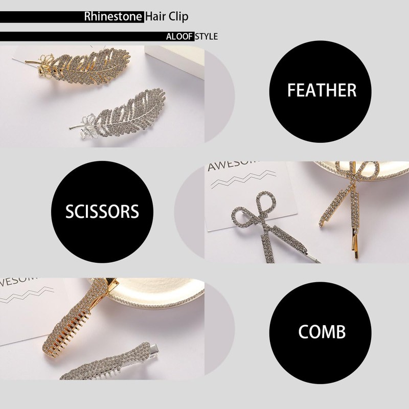6 Pcs Rhinestone Hair Clips, Womens Crystal Bobby Pins HairPin,