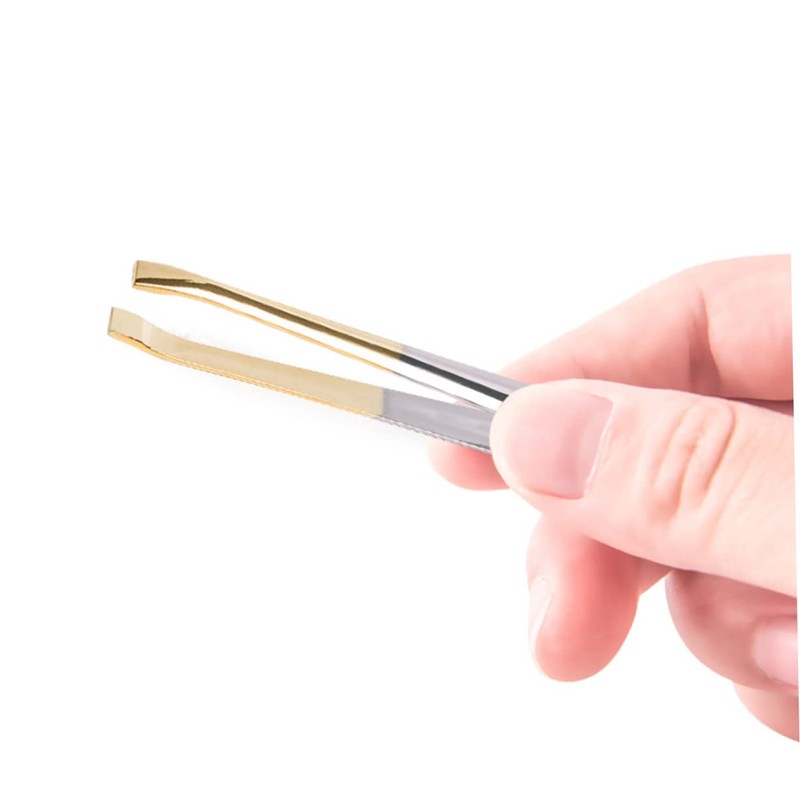 SAFIGLE 2sets Electroplated Stainless Steel Eyebrow Tweezers Flat and Oblique