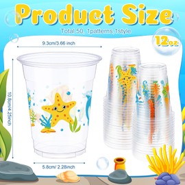 Yaomiao 50 Sea Animal Cups - 12 oz Disposable Plastic Ocean Drinking Cups for Birthday, Baby Shower, Bridal Shower, Bachelorette Party Decoration