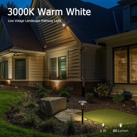 Malibu Pathway Lights 1W LED Outdoor Low Voltage Landscape Lighting 60 Lumen Hardwired Metal Path Light 3000K Warm White 12V Sidewalk Walkway Lights with Cable Connector and Stake for Garden Patio