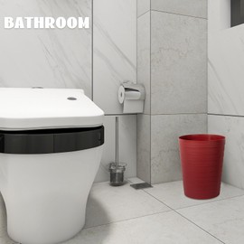 UUJOLY Small Bathroom Trash Can Wastebasket, Plastic Garbage Bin Container Basket for Bathrooms, Laundry Room, Kitchens, Offices, Kids Rooms, Dorms, Red, 1.8 Gallon