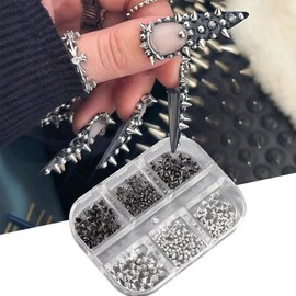 6 Grids Metallic Punk Nail Charms Alloy Black Silver Nail Art Studs 3D Goth Nail Art Charms Mini Bullet Rivet Nail Gems Rhinestones Gothic Nail Jewelry Punk Cone Spiked Nail Decor for Women Manicure