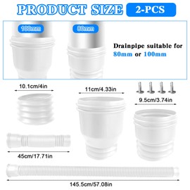 YushengTai Downpipe Gutter Flexible Extension Set, Downpipe Extensions Flexible Round for Downpipe 80/100 mm, Stretchy Rain Gutter Extension from 47 to 300 cm (White, Pack of 2)