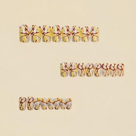 24 Pcs Press on Nails with Marble Texture Fake Nails Designs Brown Lines Acrylic Nails Glossy Yellow Short Square Shaped False Nails Full Cover Stick on Nails for Women DIY Manicuare