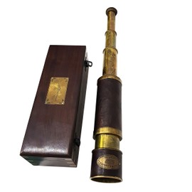 Antique Brass Leather Telescope Kelvin & Hughes London 1917 Spyglass Vintage Nautical Handheld Scope with Wooden Box Pirate Decor & Collectible Gift