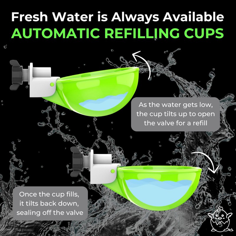 Lil'Clucker - Green Large Automatic Chicken Waterer Cups Suitable for