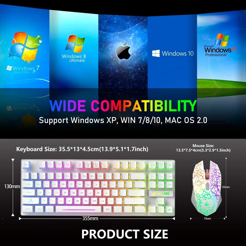 Wireless Gaming Keyboard and Mouse Combo with 87 Key Rainbow