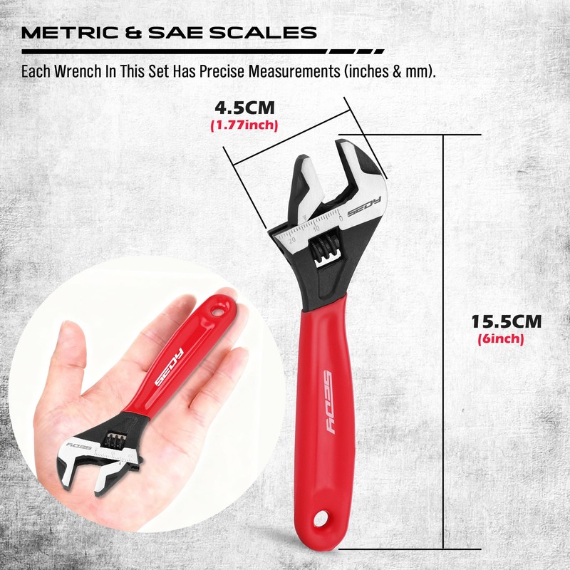SEDY 6" Adjustable Wrench Pipe Spanner: Wide Jaw Black Oxide
