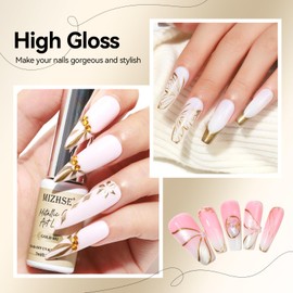 MIZHSE Metallic Gold Gel Liner Nail Art 3D Mirror Gel Painted Spider Drawing Line,Glossy Painting Swirl French Chrome Effect Nail Design Soak off Manicure Set for Nail Art Mother's Day