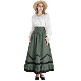 LSYYSKB Edwardian Dress for Women 1800s Victorian Dress Edwardian Costume Blouse Skirt Set Green XL