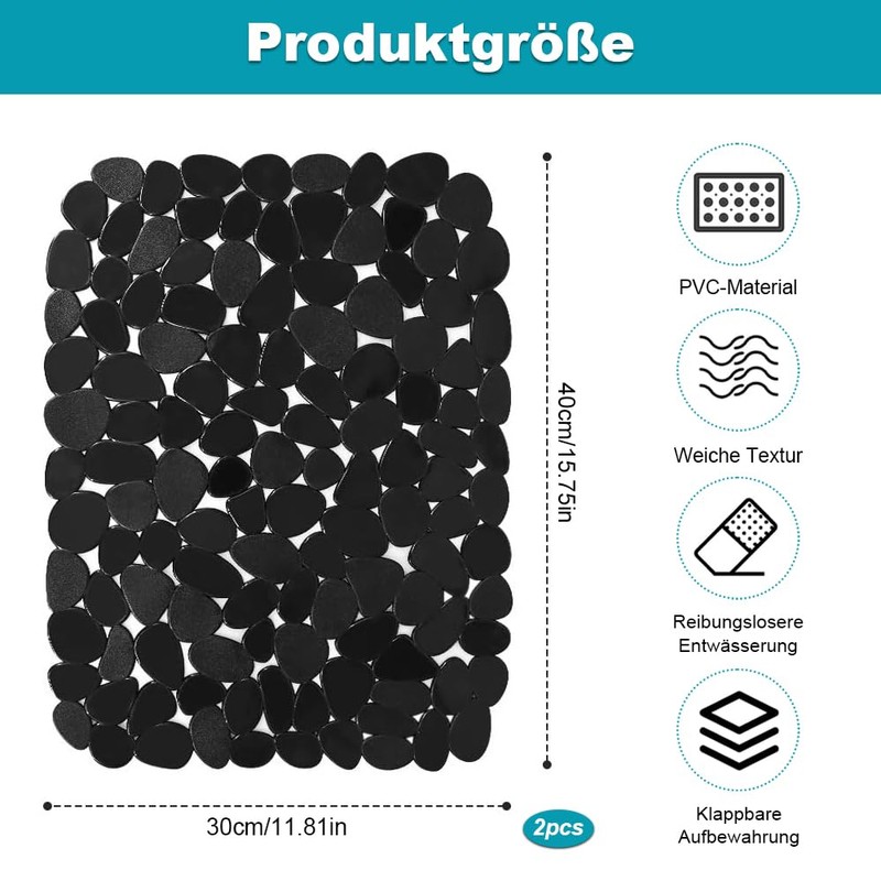 Sink Mat, 2 Pieces Kitchen Sink Drainer Mat, 40 x