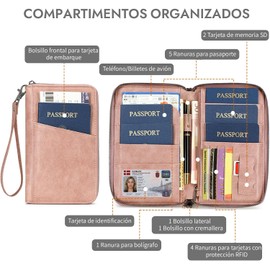Porta Pasaporte de Cuero PU, Porta Pasaporte con Bloqueo RFID, Gran Capacidad, Impermeable, Pasaporte de Viajes para Familiar, Mujer y Hombre