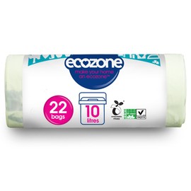 Ecozone Caddy Liners, 100% Compostable & Biodegradable Bin Bags, 10 Litre Size, Strong Tear Resistant, Eco Friendly Vegan Natural Sacks Made from Plants, Plastic Free (Roll of 22), Green
