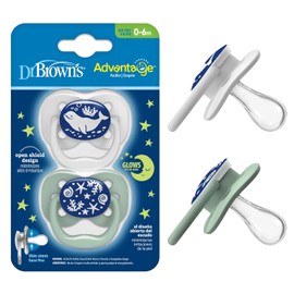 Dr. Brown's Advantage Glow-in-The-Dark 2 Piece Stage 1 Pacifiers, Blue, 0-6 Months