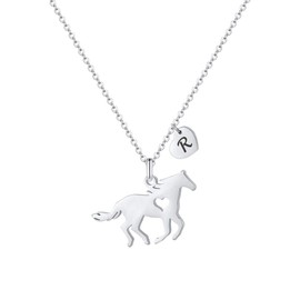 MONOOC Horse Gifts for Girls Teenager, Horse Jewelry Dainty Necklace R Alphabet Letter Necklace for Little Girls