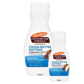 Palmers Cocoa Butter Formula With Vitamin E Softens, Smoothes & Relieves Dry Skin 48 Hour Moisture, Smoothes Marks, Tone Skin. 1 x 250ml Bottle & 1x 50ml Travel Size Bottle of Palmer's Lotion