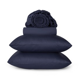 URBANHUT 800 Thread Count Queen Size Sheets Egyptian Cotton, Long Staple Sheets, Breathable, 4 Pc Bed Sheet Sets for Queen Size Bedding, Luxury Hotel Sateen Sheets Fits 16" Deep Pocket - Navy Blue