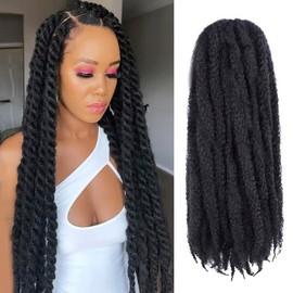 ToyoTress MarleyTwist Braiding Hair - 24 Inch 6 Packs Natural Black Long Marley Hair For Faux Locs, Afro Kinky Curly Marley Crochet Braids Synthetic Braiding Hair Extensions (24 Inch, 1B-6P)