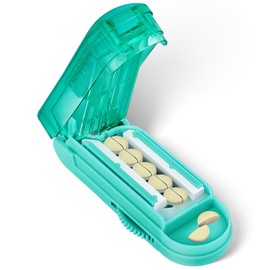 Dvches Pill Cutter Splitter for Small and Tiny Pills, Pill Cutter for Small or Large Pills, Pill Splitter for Multiple Pills at a Time with Centering Device and Stainless Steel Blade (Cyan)