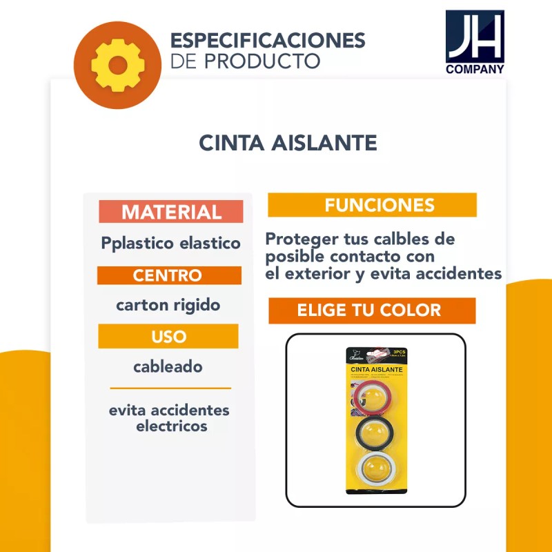 J.H. Company Set 3 Pcs Cinta De Aislar 18mm X