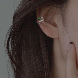 Aneneiceera Boho Cz Emerald Circle Cuff Earrings Silver Wide Ring Helix Earrings Green Crystal Cuff Earrings Non Pierced Clip on Earrings Minimalist Earcuff Earring Jewelry for Women and Girls(Silver)