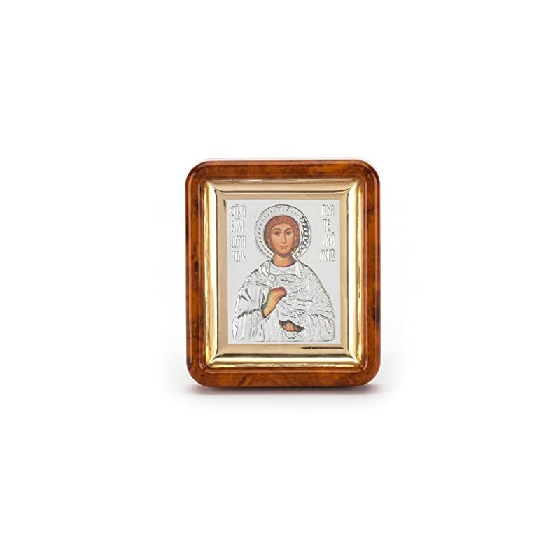 NKlaus Saint Pantaleon Icon in Frame with Plexiglass 7 x