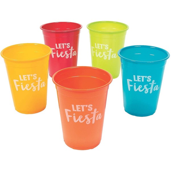 Let's Fiesta Plastic Cups - Bulk set of 50, each cup holds 16 oz - Cinco De Mayo and Party Supplies