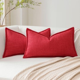 Artscope Set of 2 Cushion Covers, Plain Throw Cushion Cover, Linen Cushion Cover, 30 x 50 cm, Modern Cushion Cover, Decorative Cushion, Sofa Cushion for Living Room, Bedroom, Home Decor, Red