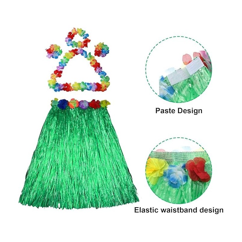 5PCS Hawaiian Hula Skirt Costume Set,Hawaiian Grass Skirt Fancy Dress