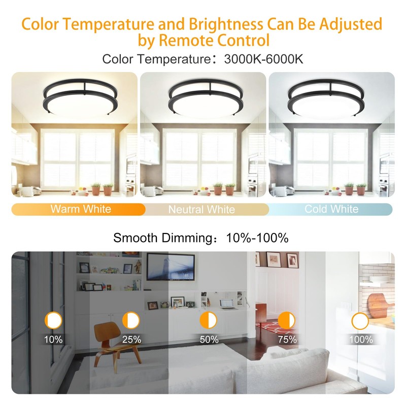 DLLT 30W Modern LED Flush Mount Ceiling Light with Remote,