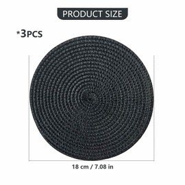FitLit Round Woven Plcemts Placemats 18cm Dining Table Mats (Black)