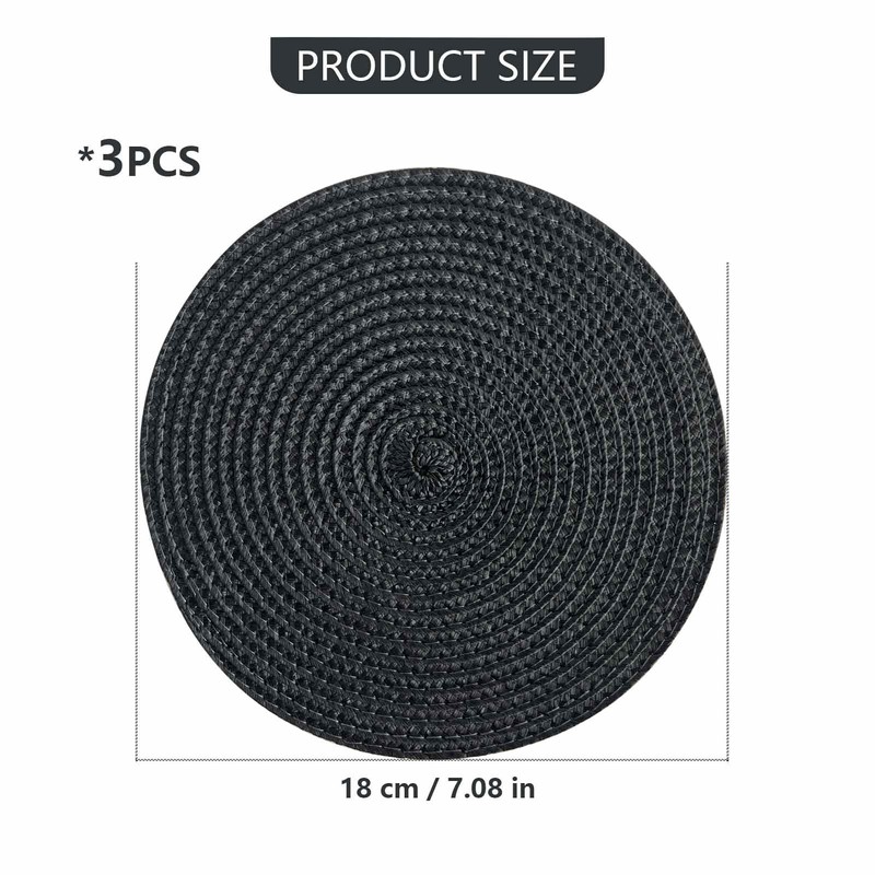 FitLit Round Woven Plcemts Placemats 18cm Dining Table Mats (Black)