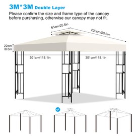 10x10 Canopy Replacement Top, Double Tiered Gazebo Cover with Air Vent Heavy Duty, Waterproof Gazebo Roof with Upgraded 300D Polyester for Outdoor Patio Garden Canopy (Beige, Flat Edge)