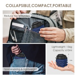 INNERNEED Collapsible Drinking Water Bottle with Straw, Reuseable Leakproof BPA Free Silicone Foldable Sports Gym Bottle, with Carrying Strap (1pack, Dark Blue)