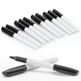 JEFURE Black Whiteboard Markers, Pack of 12, Whiteboard Pens with Fine Tip, Foil Pen, Wipe Clean for Whiteboards, Notebooks and Glass