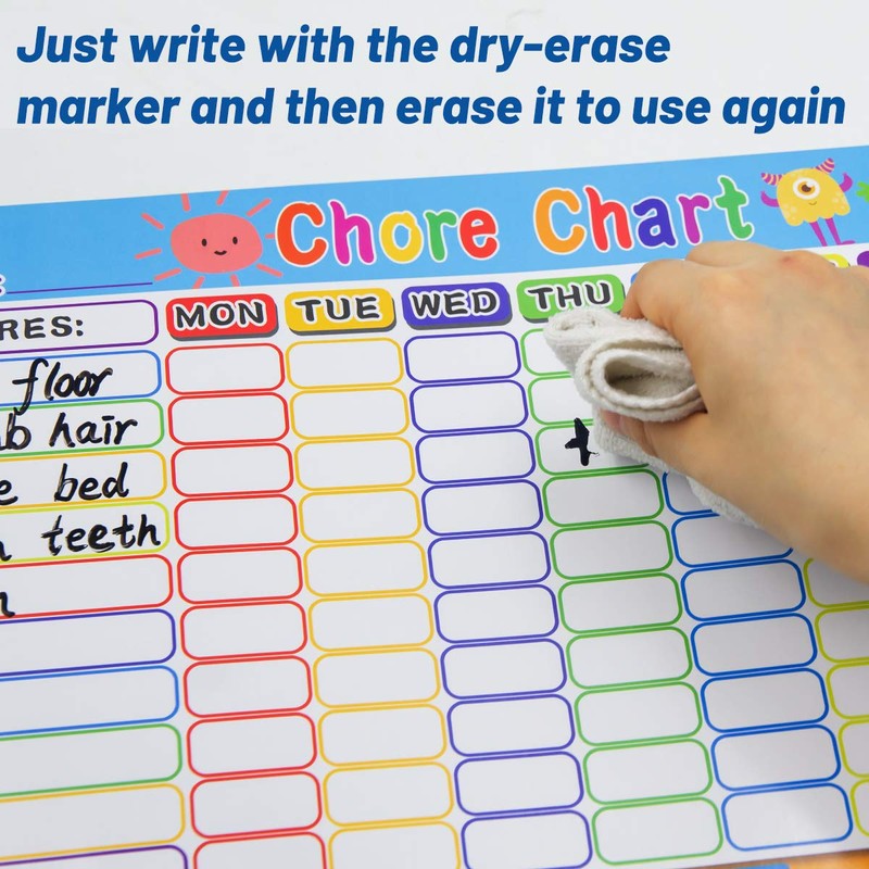 Chore Chart for Kids Dry Erase Reward Chart Reusable Self-Adhesive